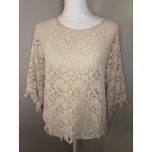 Patterson J Kincaid Lace Fringe Poncho Top Boho Festival Romantic Medium